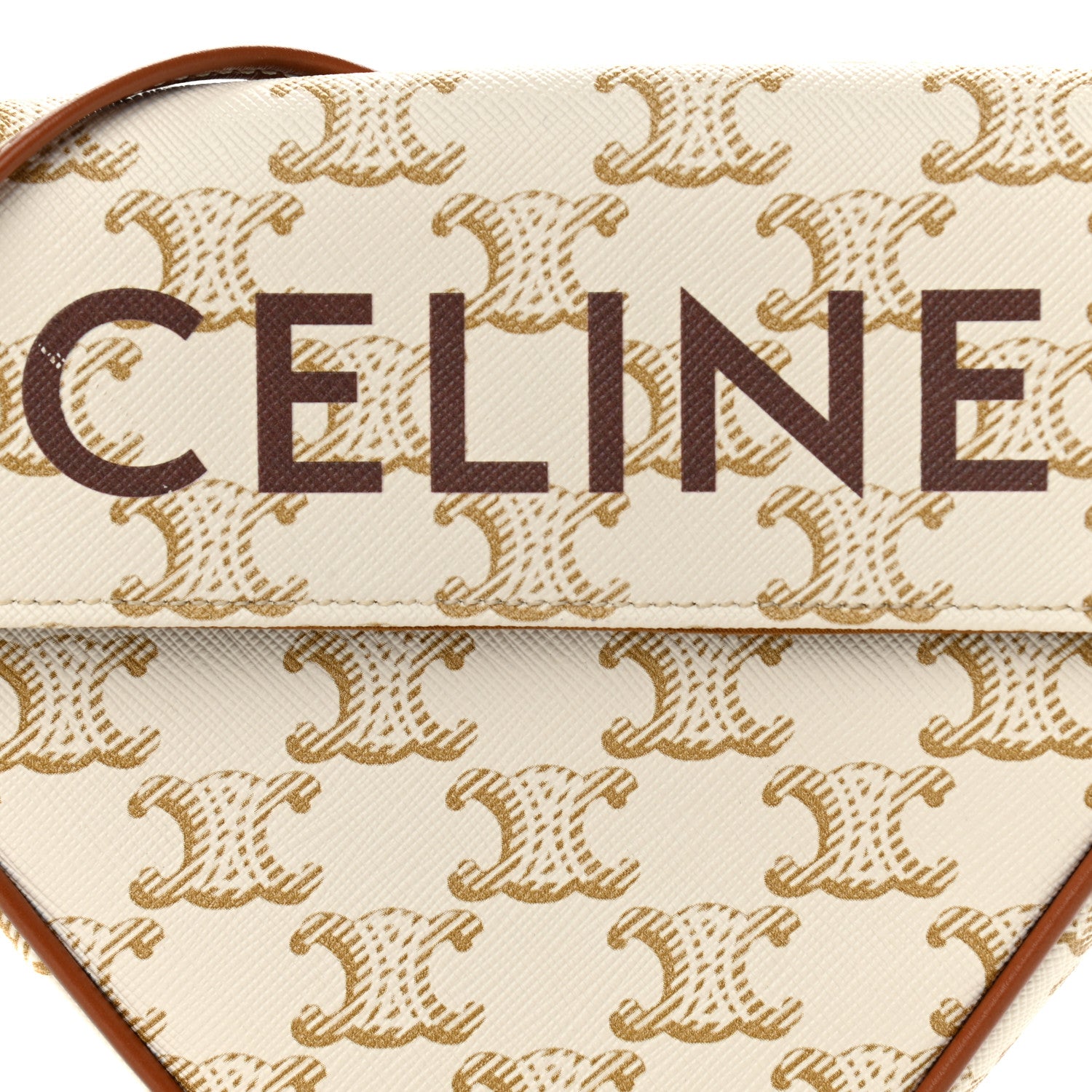 Celine Triomphe Canvas Triangle Crossbody Bag White Tan 8 of 11