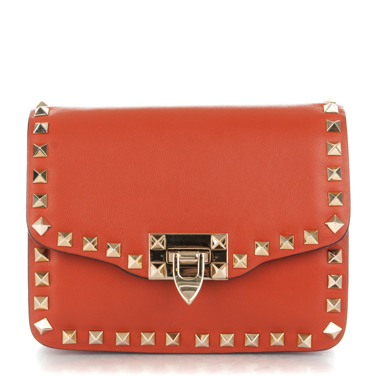 Valentino Garavani Vitello Small Rockstud Shoulder Flap Messenger Bag Orange 1 of 9