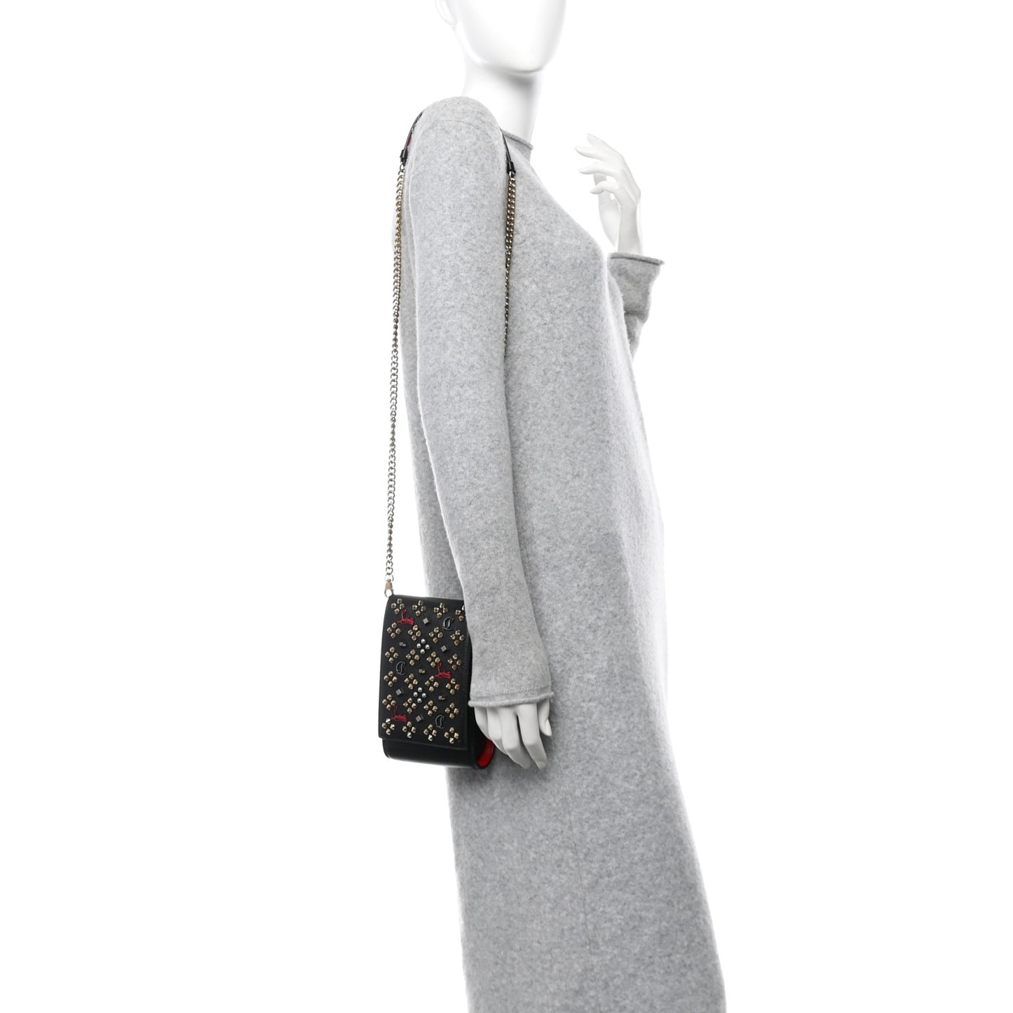 Calfskin Spikes Loubinthesky Paloma Crossbody Phone Case Black Multicolor