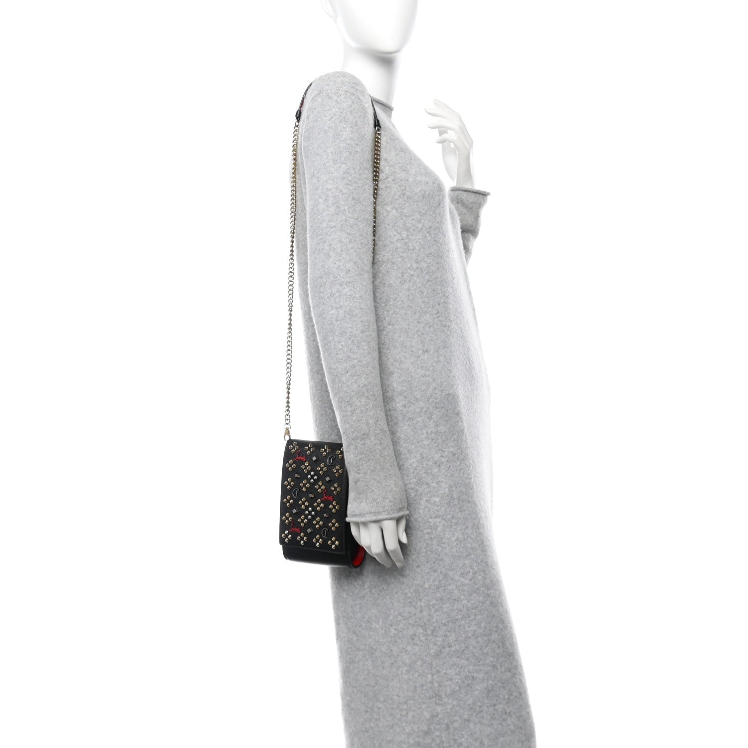 Christian Louboutin Calfskin Spikes Loubinthesky Paloma Crossbody Phone Case Black Multicolor 2 of 9