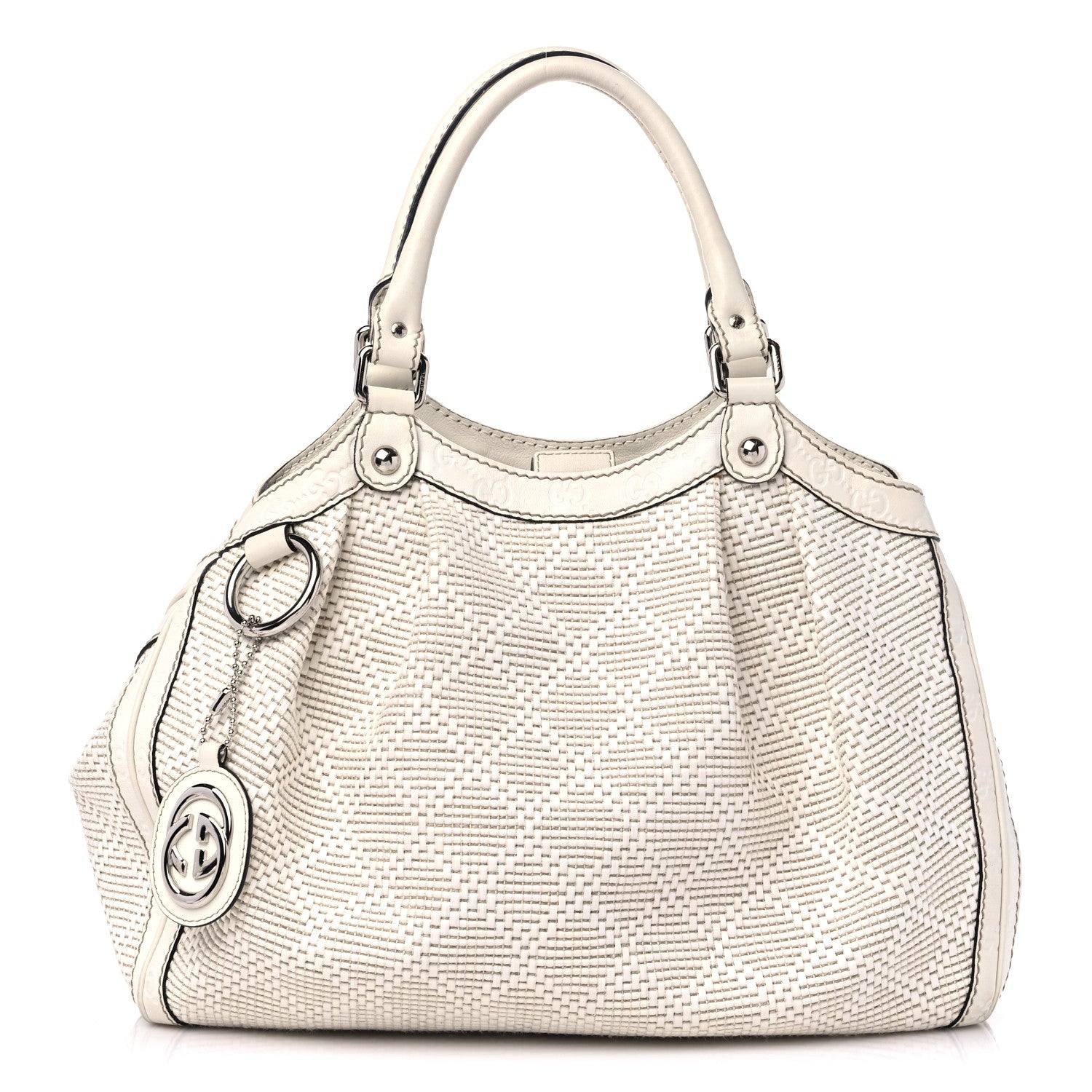 Gucci Woven Raffia Diamante Medium Sukey Tote White 1 of 15