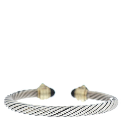 David Yurman Sterling Silver 14K Yellow Gold Black Onyx Pink Tourmaline Green Onyx 7mm Cable Renaissance Bracelet 3 of 4