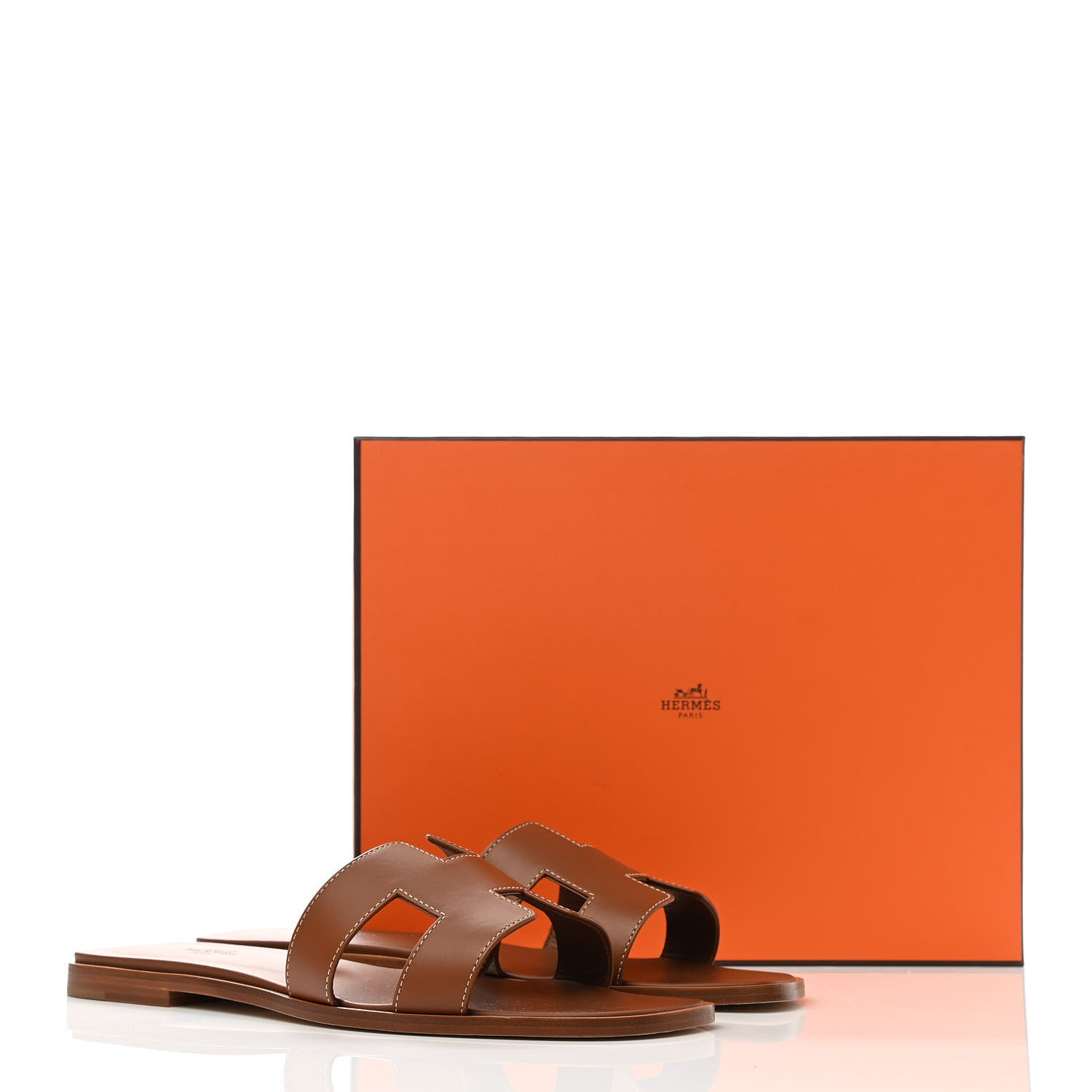 Hermes Box Calfskin Oran Sandals 40.5 Gold 9 of 9