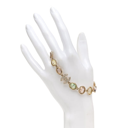 Chanel Metal Glass Crystal Strass Pearl CC Chain Bracelet Gold Multicolor Pearly White 2 of 4