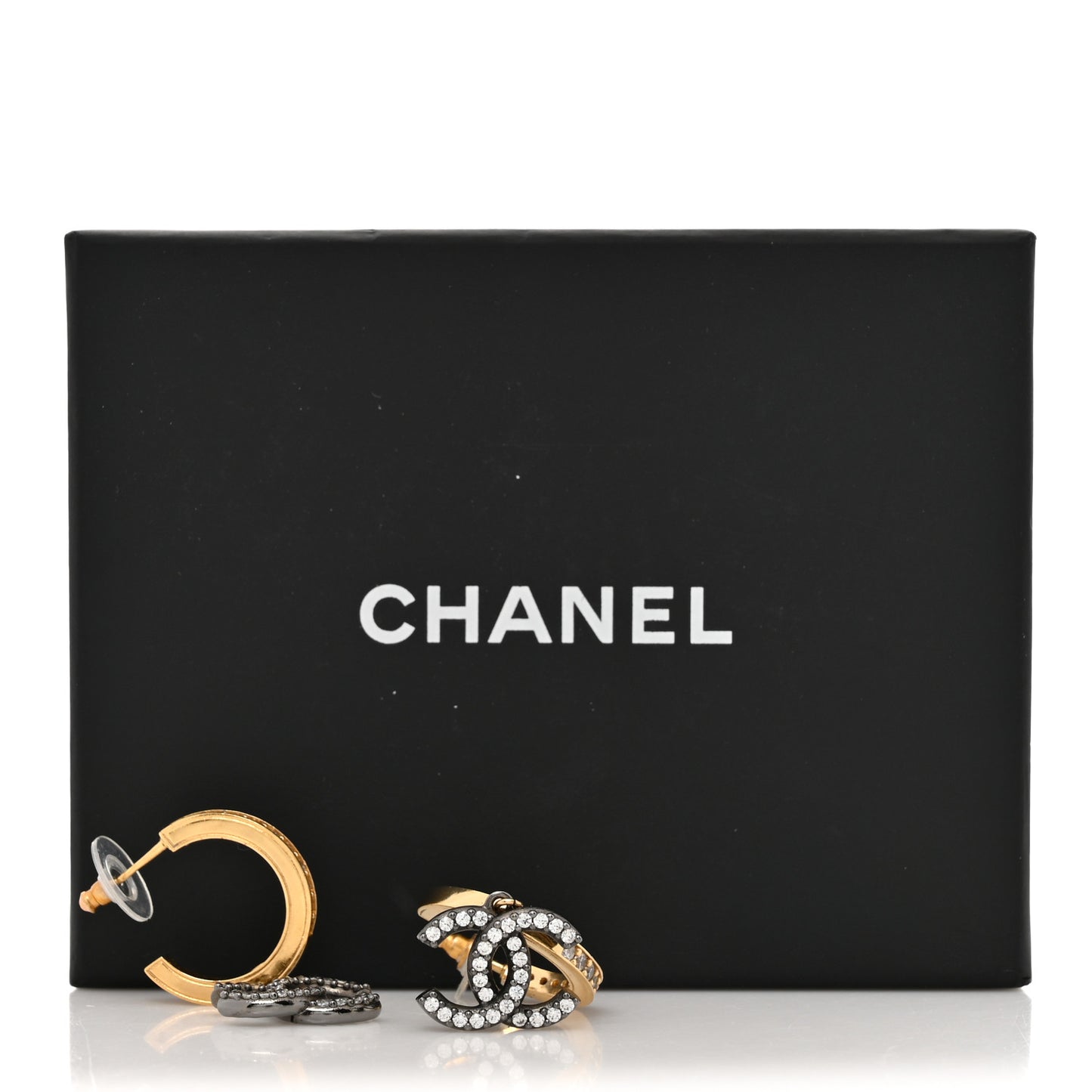 Crystal Lock Symbols CC Hoop Drop Earrings Gold Ruthenium