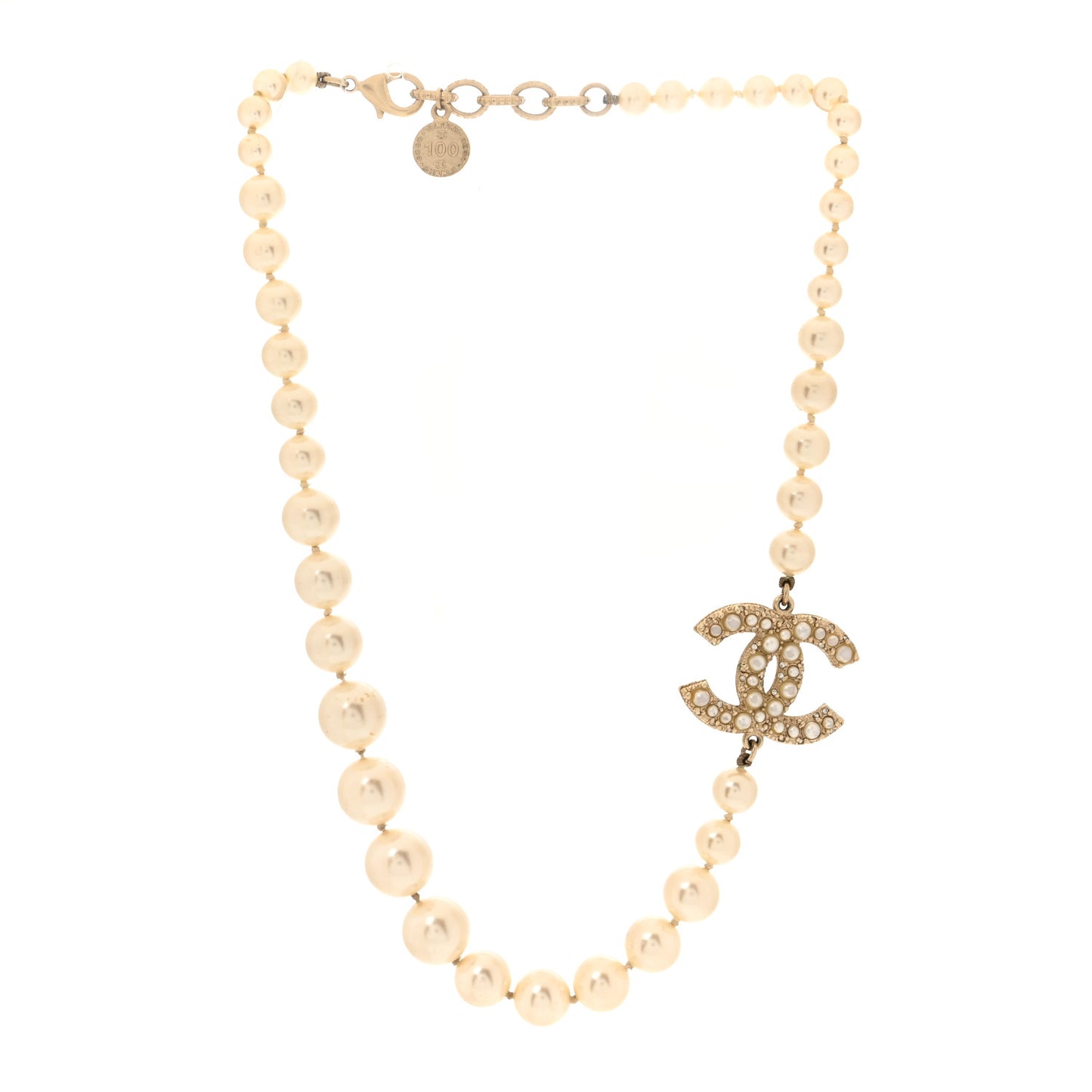 Pearl CC 100th Anniversary Necklace Light Gold