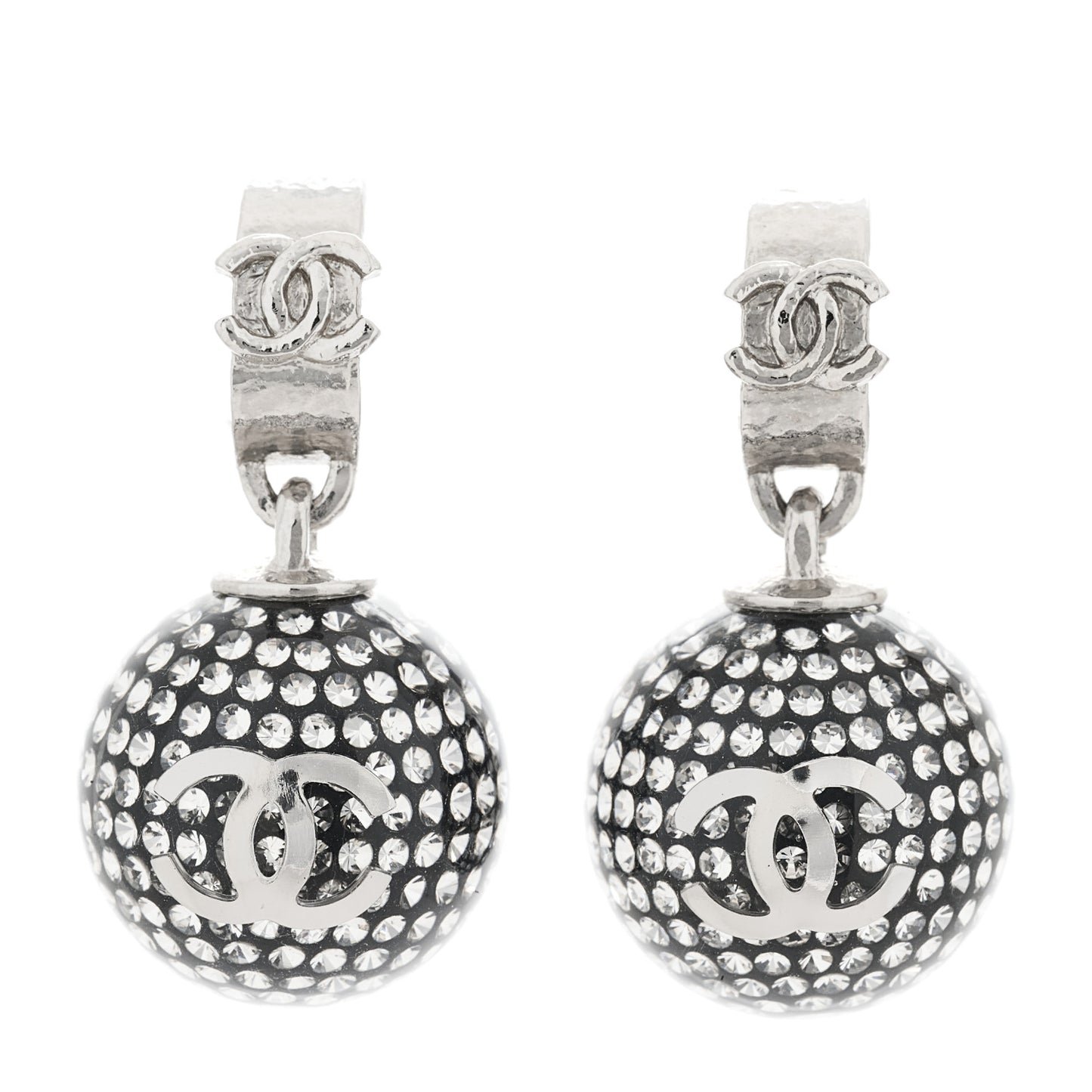 Resin Crystal CC Ball Drop Earrings Silver