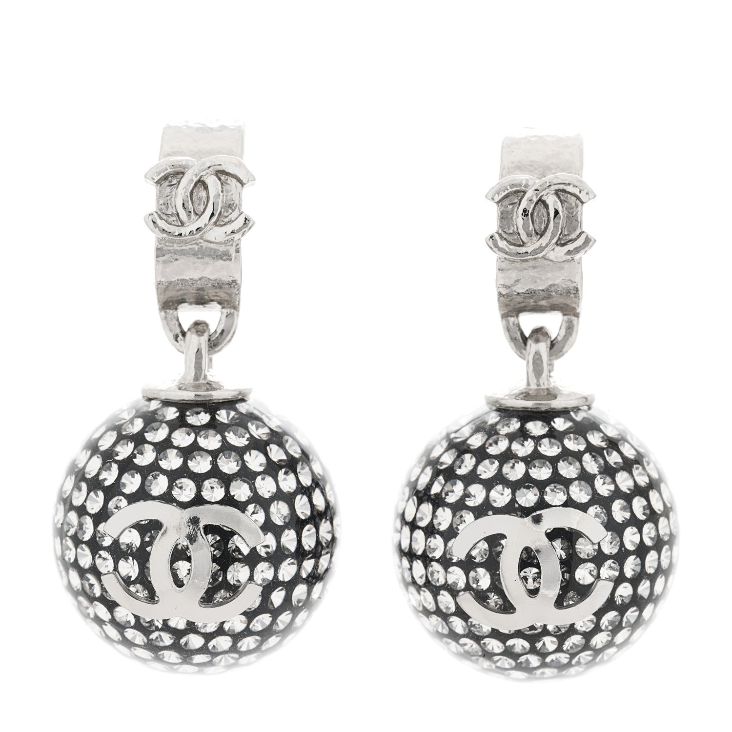Chanel Resin Crystal CC Ball Drop Earrings Silver 1 of 5
