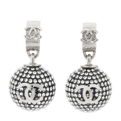 Chanel Resin Crystal CC Ball Drop Earrings Silver 1 of 5