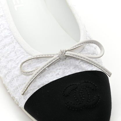 Chanel Cotton Tweed Grosgrain Cap Toe Ballerina Flats 37.5 White Black 9 of 13
