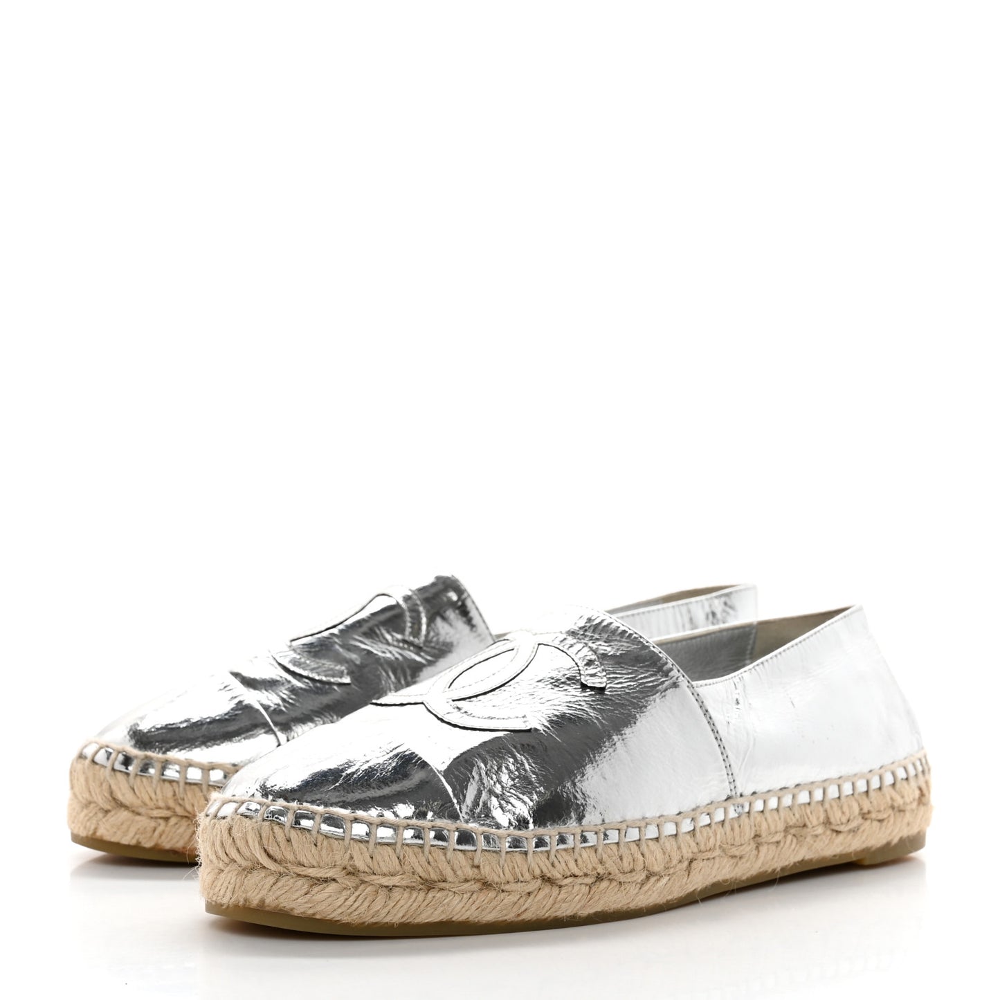 Laminated Goatskin CC Espadrilles 37 Silver