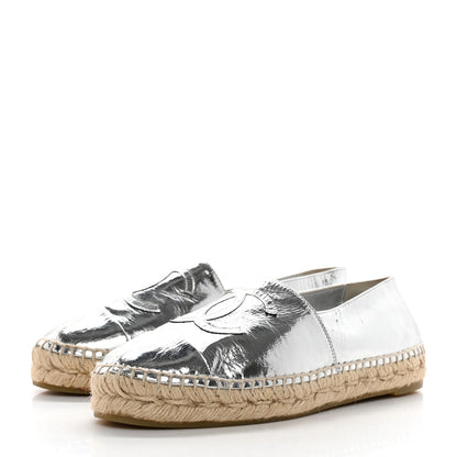 Chanel Laminated Goatskin CC Espadrilles 37 Silver 3 of 10