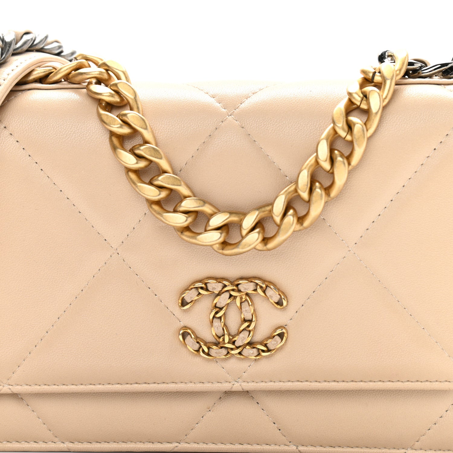 Chanel Lambskin Quilted Chanel 19 Wallet On Chain WOC Beige 8 of 12