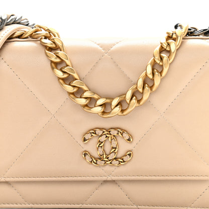 Chanel Lambskin Quilted Chanel 19 Wallet On Chain WOC Beige 8 of 12