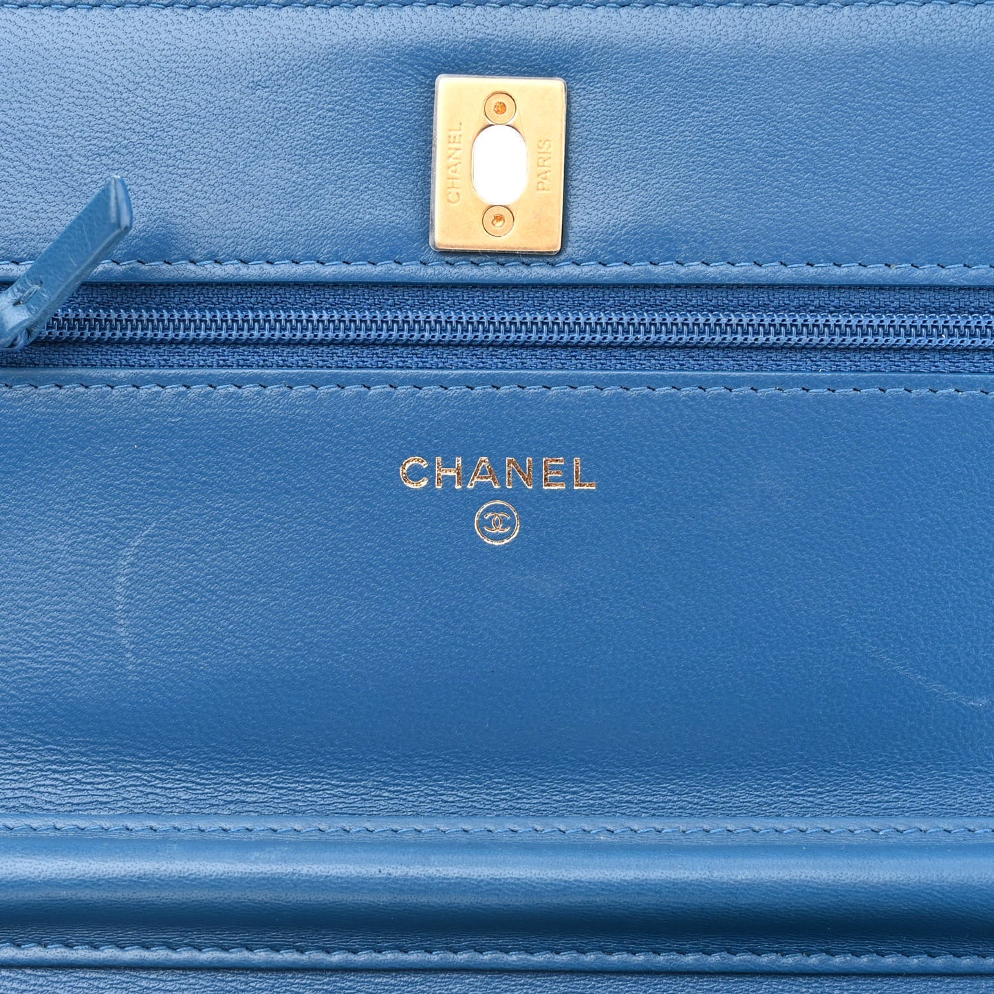 Lambskin Quilted CC Pearl Crush Wallet on Chain WOC Blue