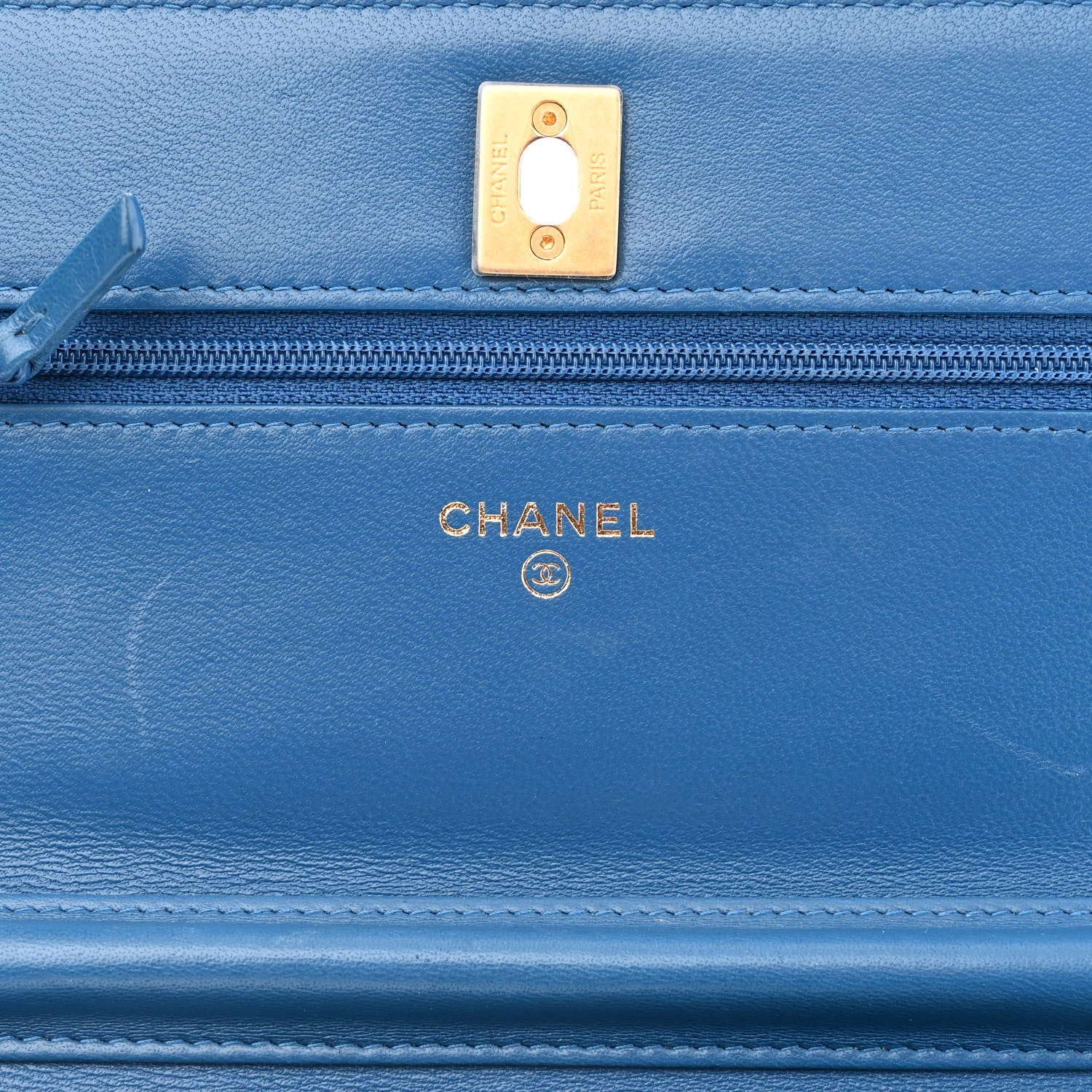 Chanel Lambskin Quilted CC Pearl Crush Wallet on Chain WOC Blue 7 of 16