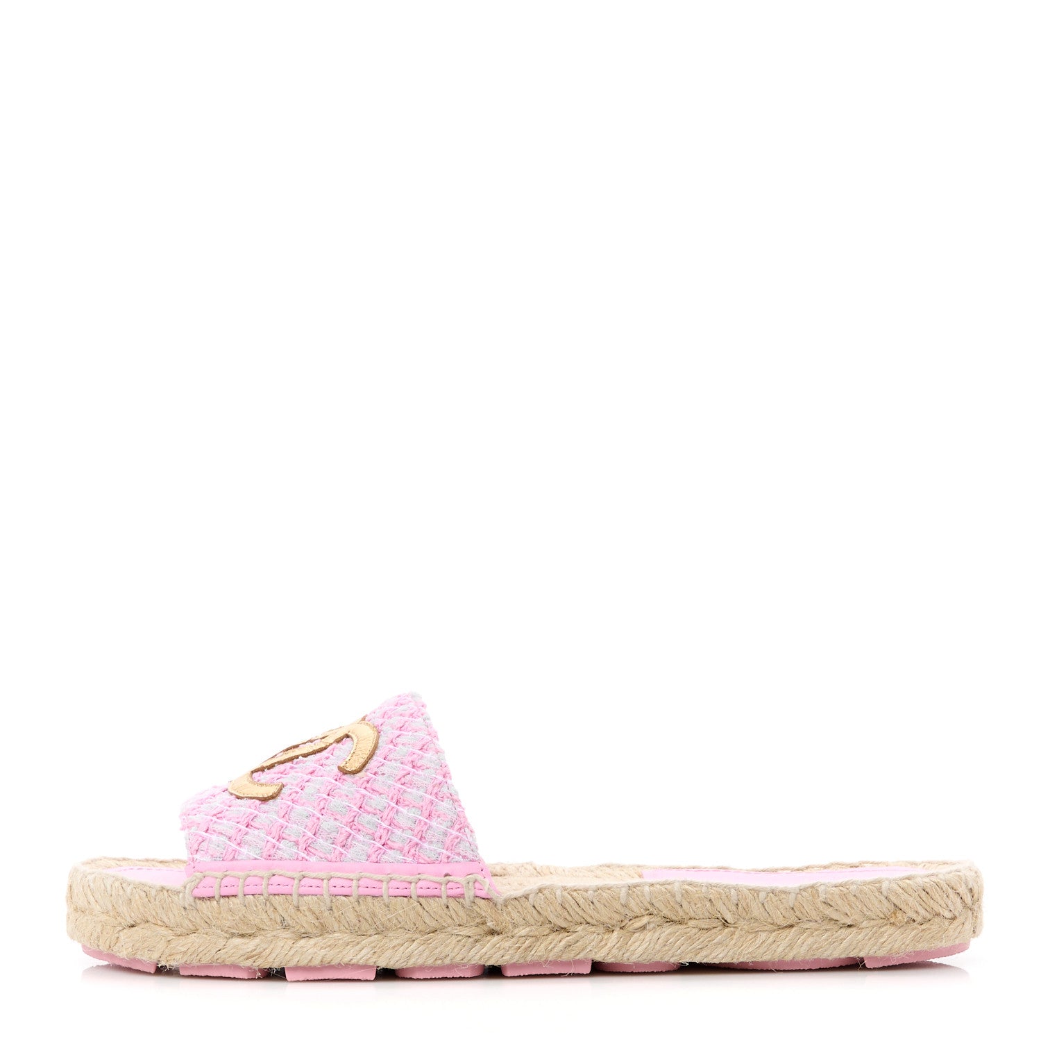 Chanel Tweed Laminated Lambskin CC Slide Sandals 37 Light Pink Gold 1 of 10
