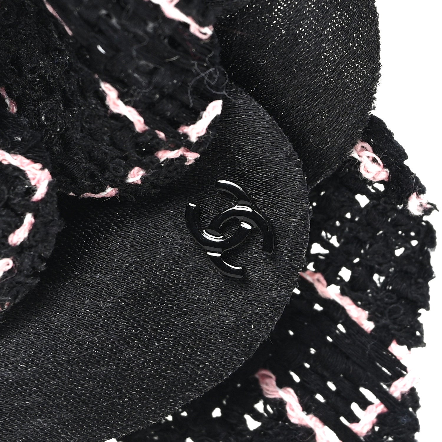 Chanel Tweed Camellia Pin Brooch Black Pink 3 of 3
