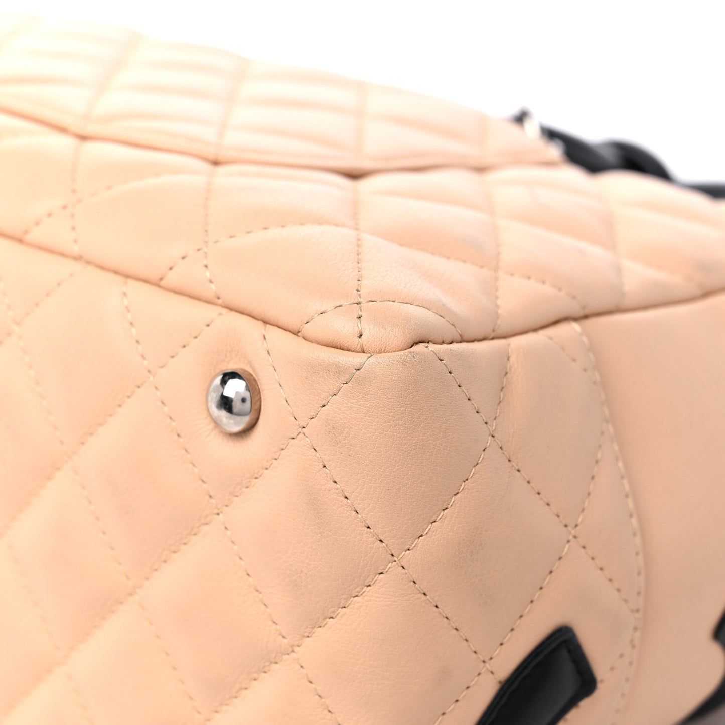 Calfskin Quilted Large Cambon Bowler Beige Black