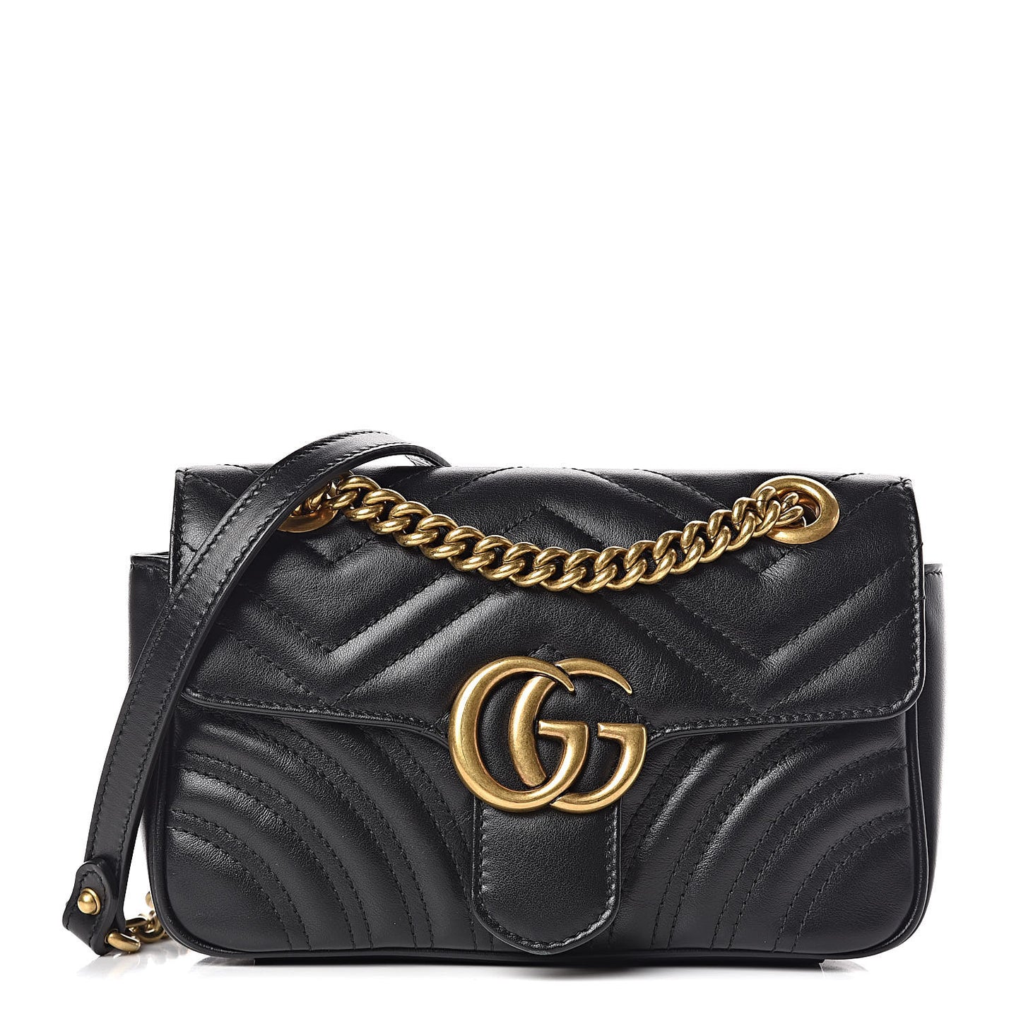 Calfskin Matelasse Mini GG Marmont Shoulder Bag Black