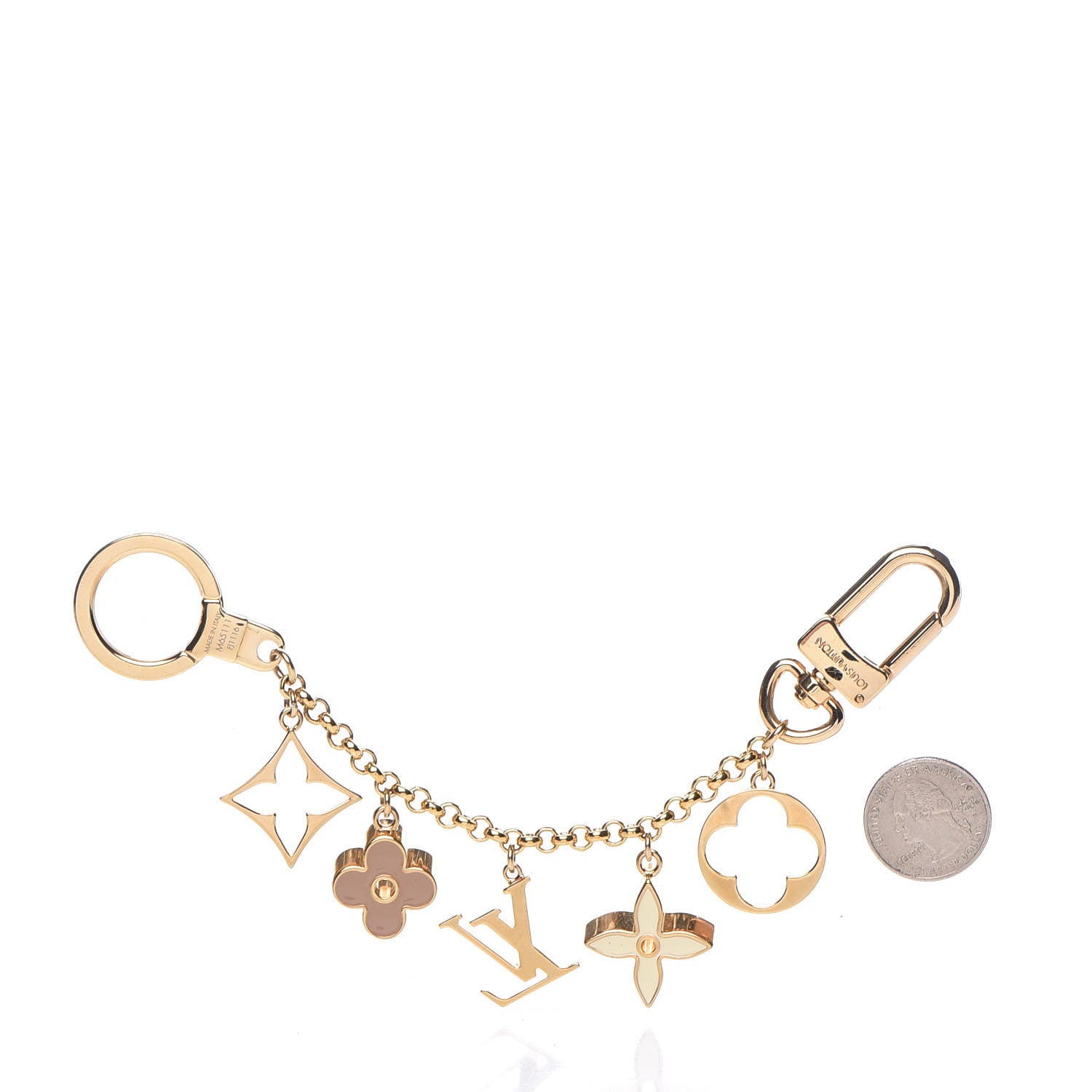 Louis Vuitton Brass Enamel Fleur De Monogram Bag Charm Chain Gold 2 of 2