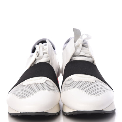 Balenciaga Mesh Calfskin Neoprene Suede Mens Race Runner Sneakers 42 White Black Gris 2 of 8