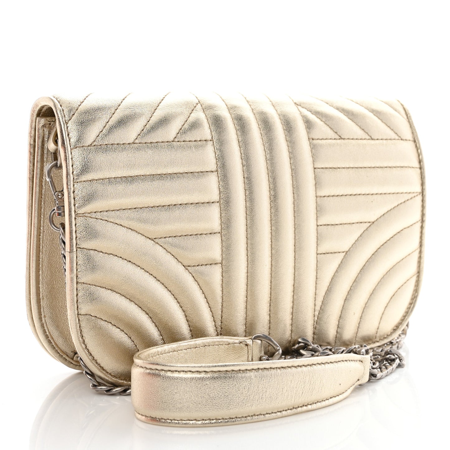 Metallic Nappa Impunture Small Diagramme Crossbody Bag Gold