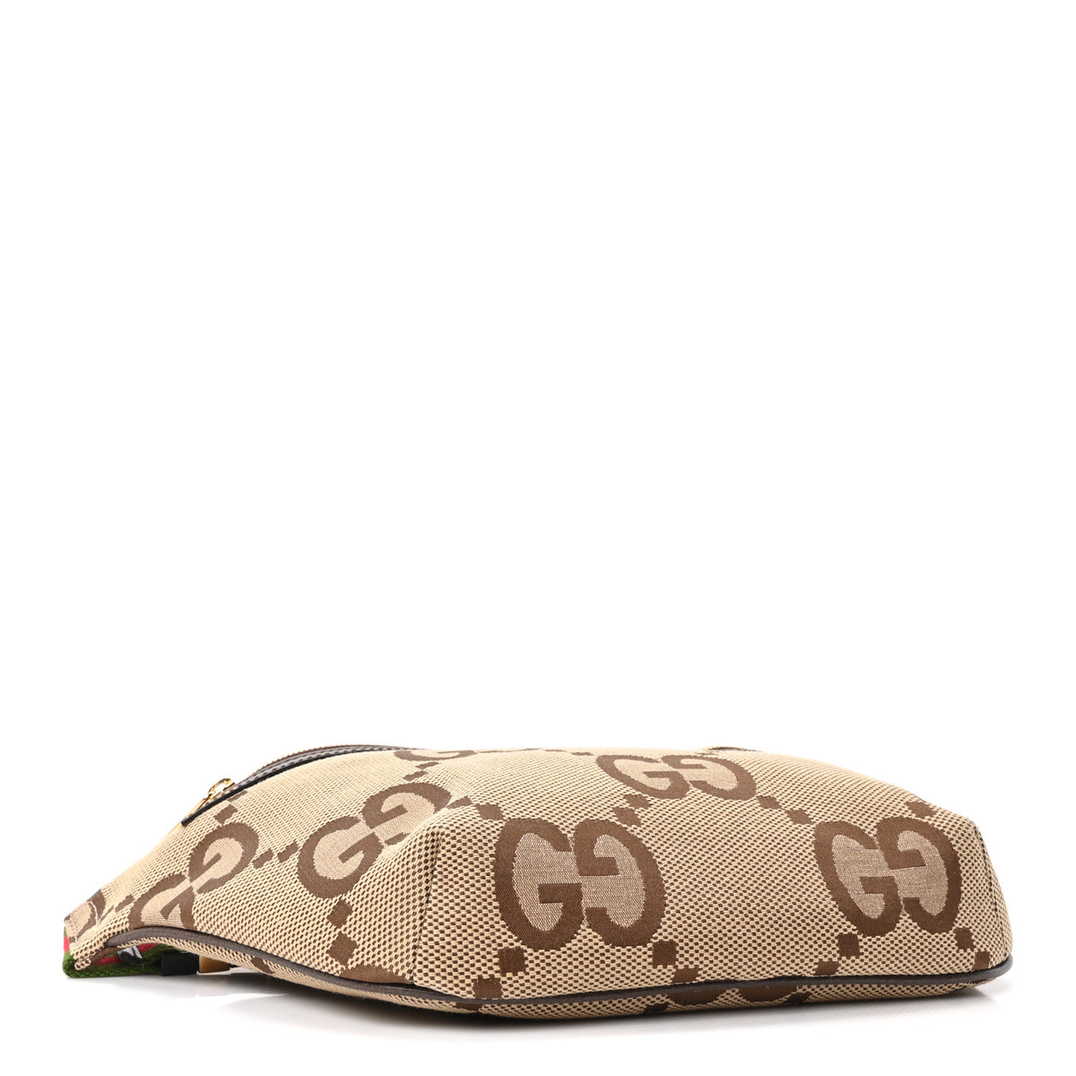Gucci Monogram Jumbo GG Textured Dollar Calfskin Web Belt Bag Camel Ebony New Acero 4 of 10