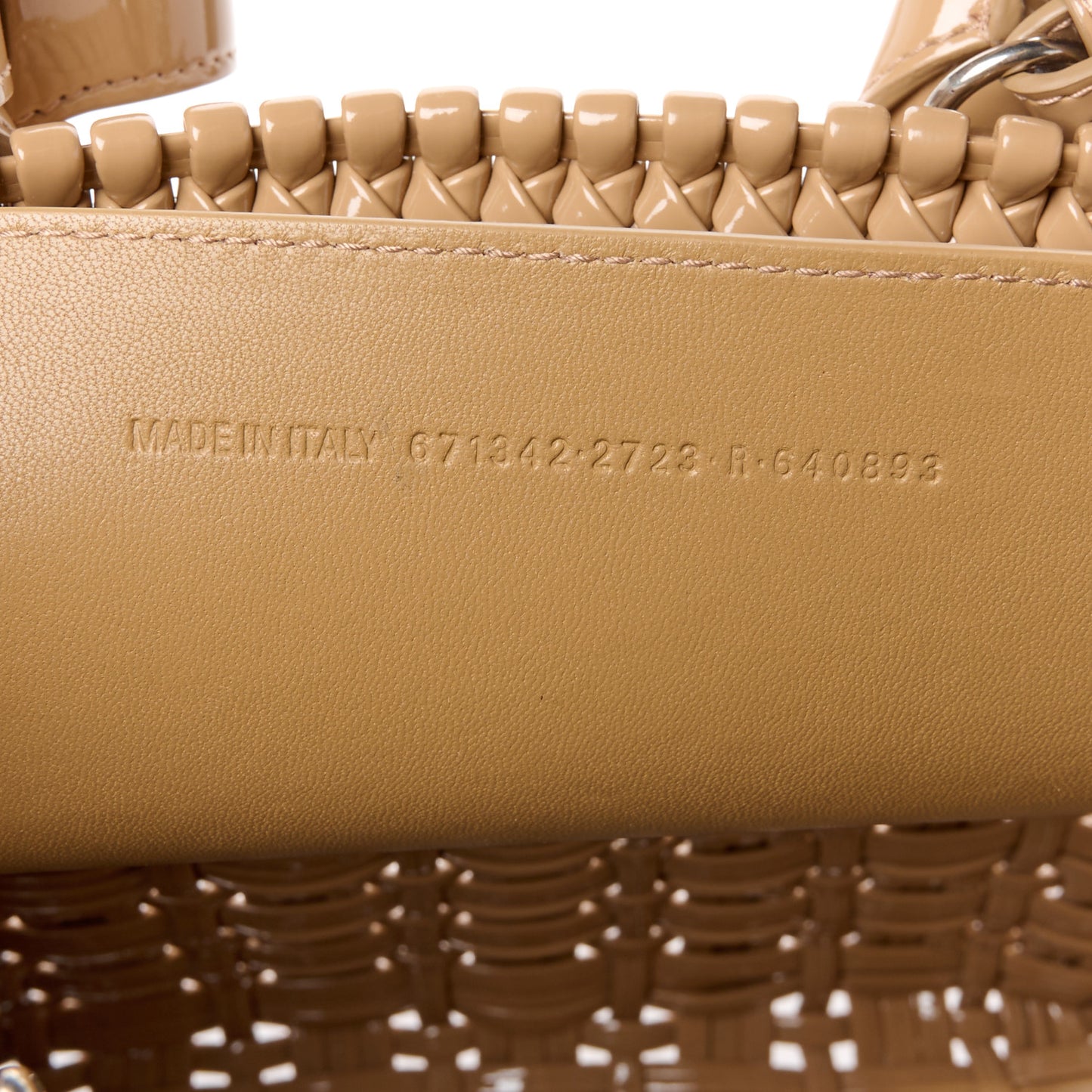 Varnished Faux Calfskin Braided XS Bistro Basket Beige