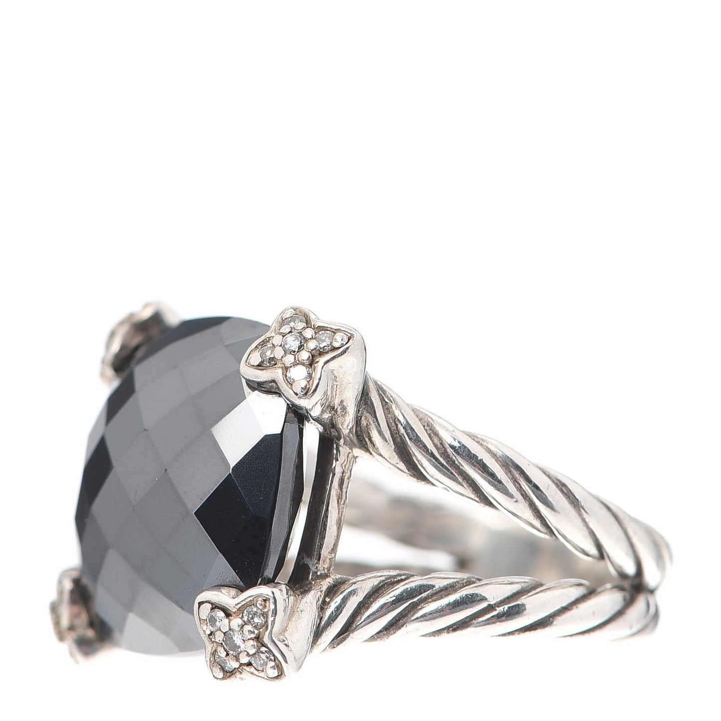 Sterling Silver Diamond Hematite 15mm Cushion On Point Ring 54 7