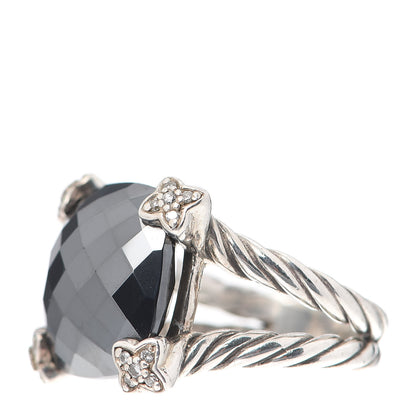 David Yurman Sterling Silver Diamond Hematite 15mm Cushion On Point Ring 54 7 3 of 5