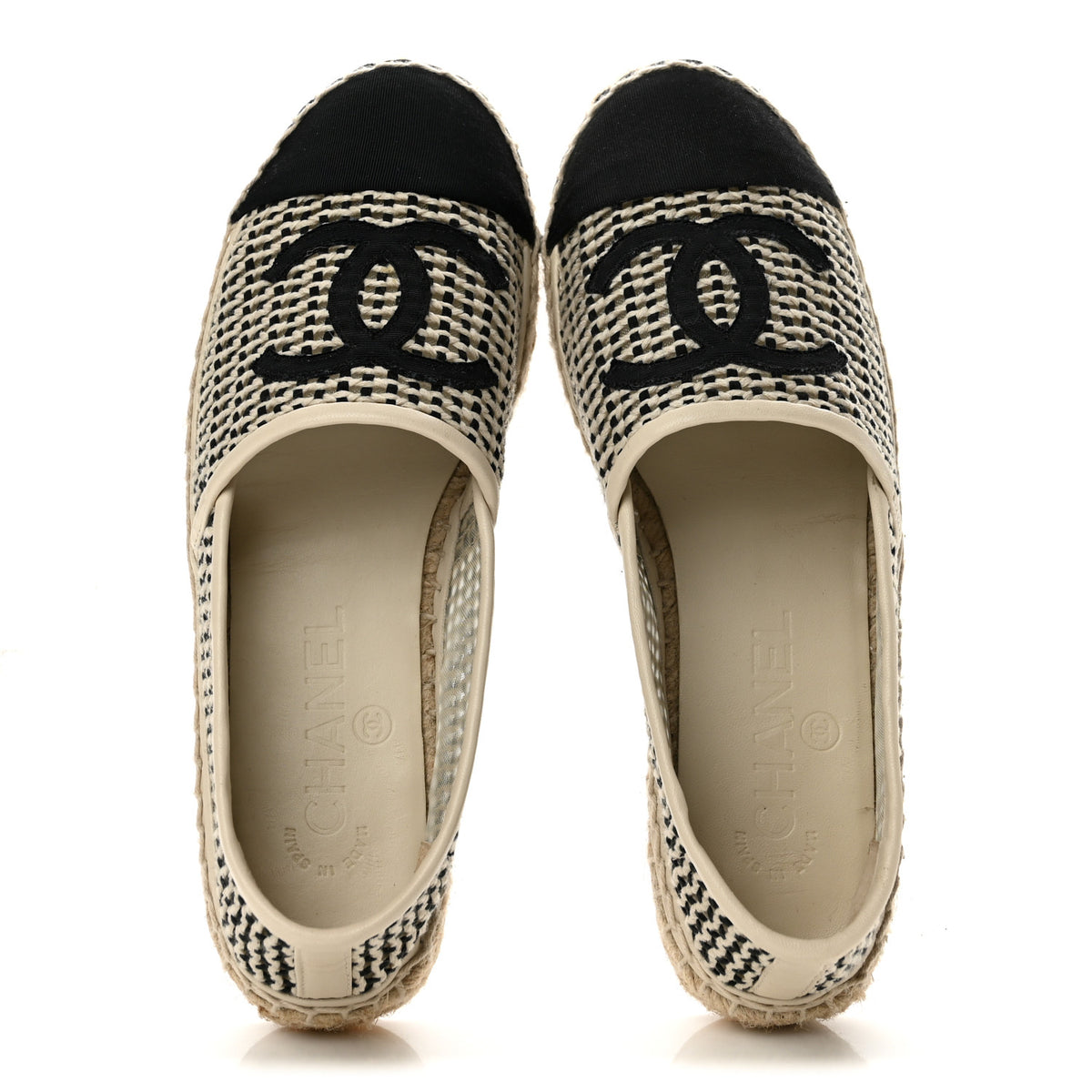Chanel Mesh Grosgrain CC Espadrilles 36 Beige Black 2 of 12