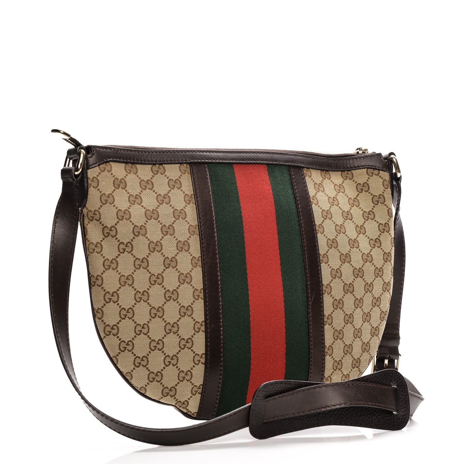 Gucci Monogram Vintage Web Medium Half Moon Hobo Dark Brown 3 of 9