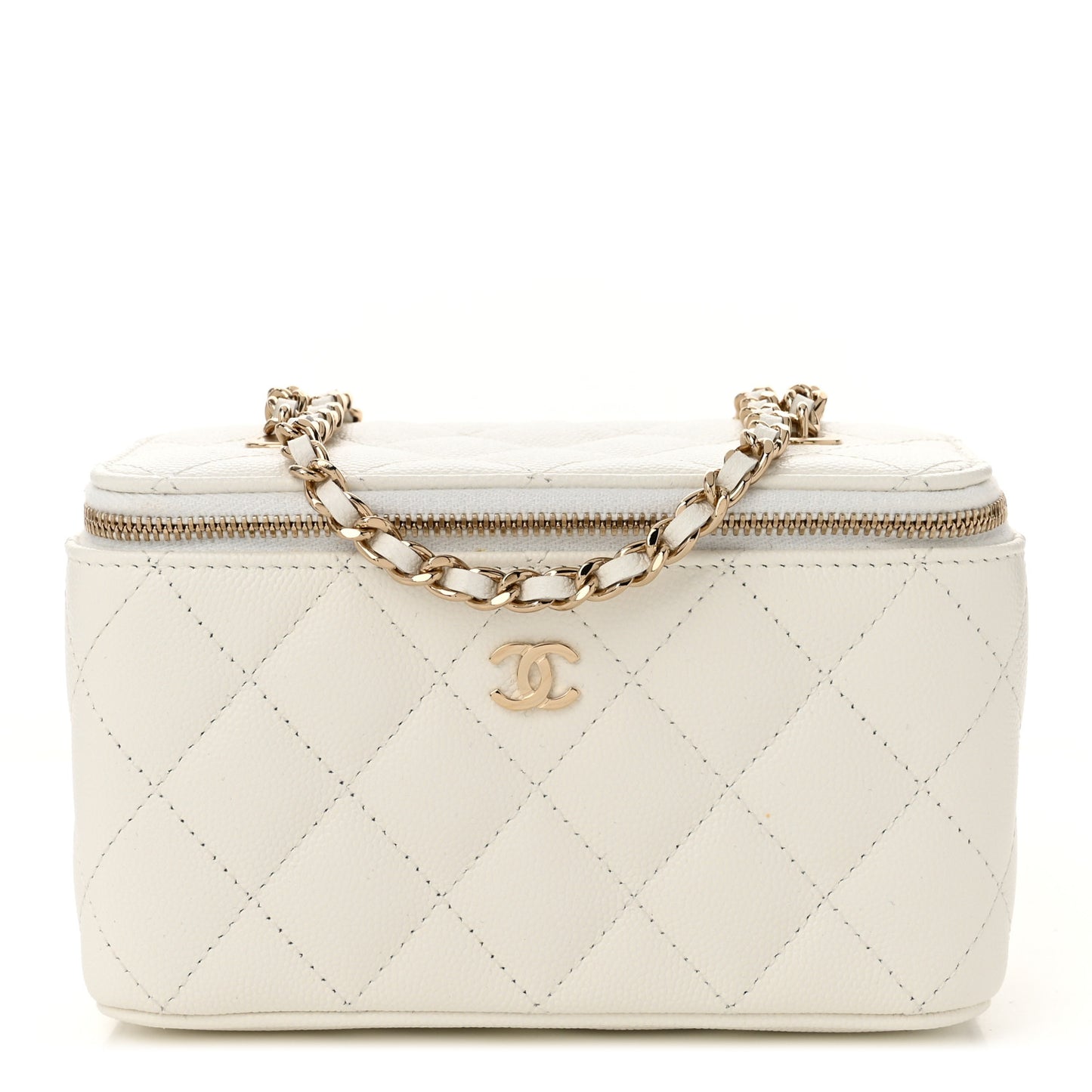 Caviar Quilted Small Vanity Case With Chain White