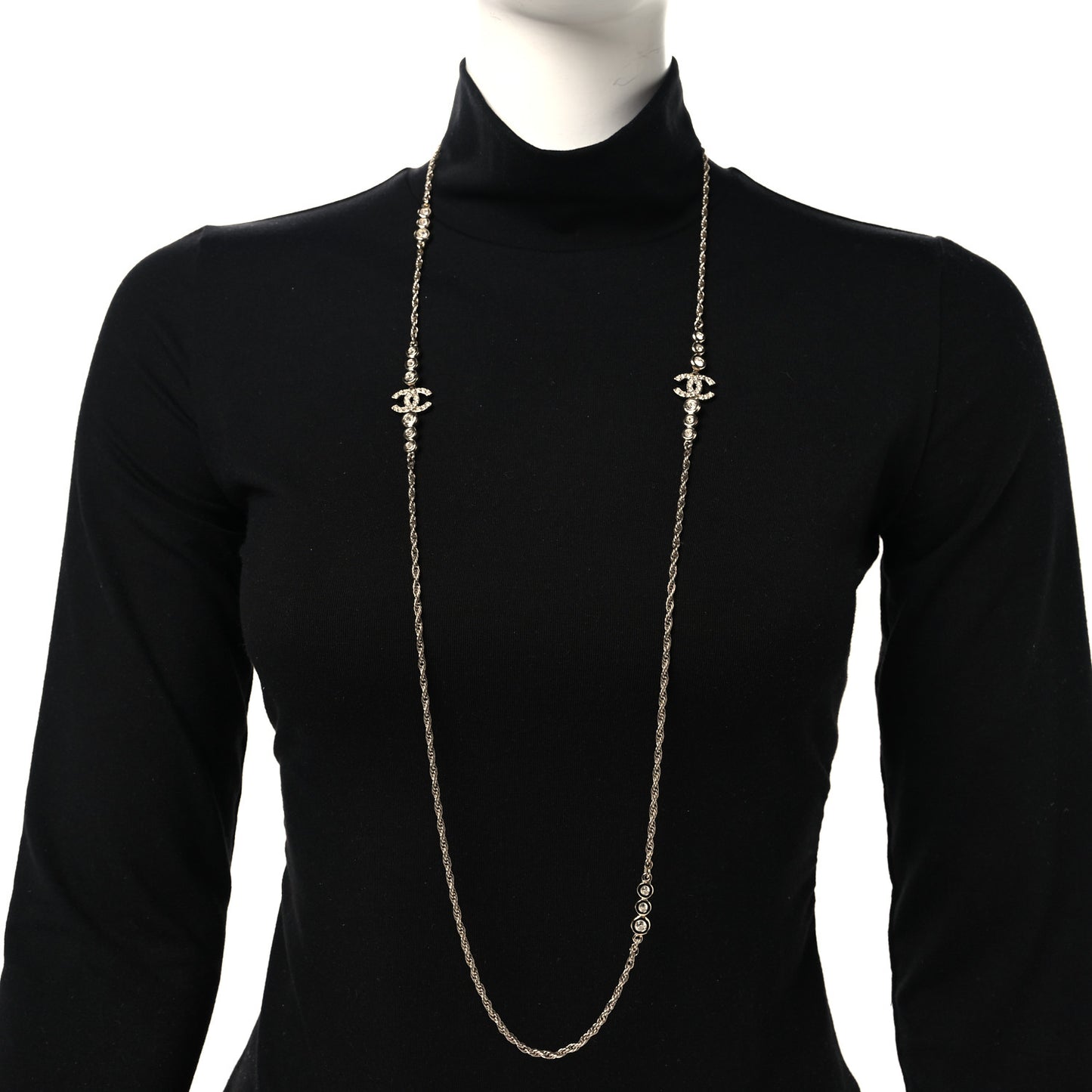Crystal CC Twist Long Necklace Gold