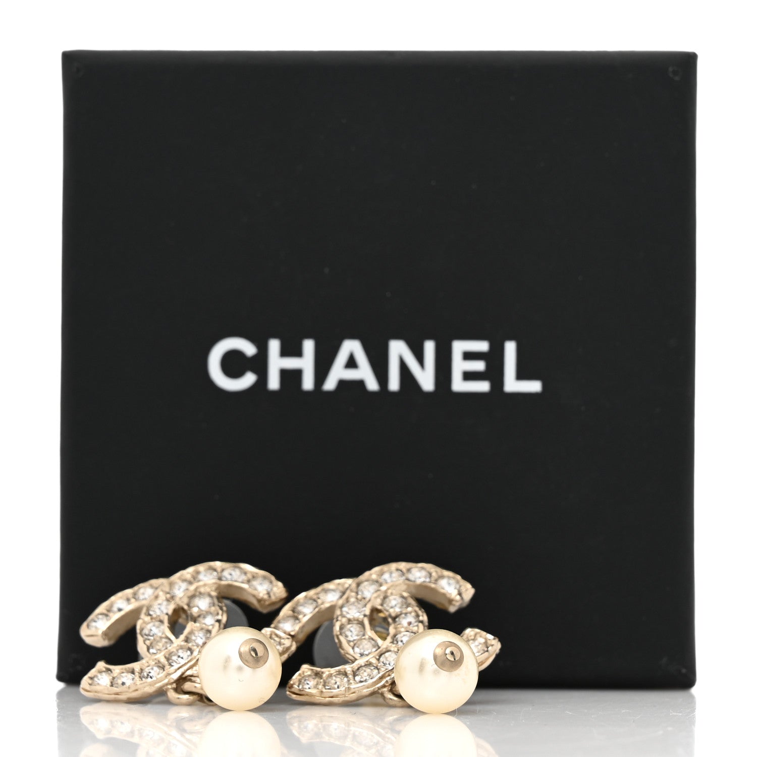 Chanel Crystal Pearl CC Drop Earrings Gold 5 of 5