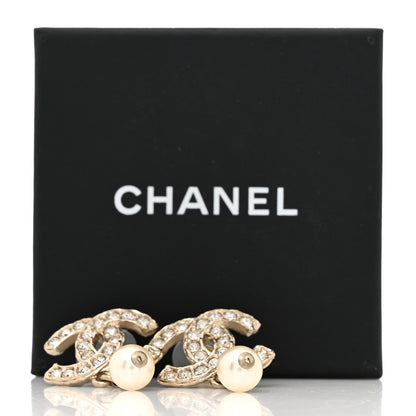 Chanel Crystal Pearl CC Drop Earrings Gold 5 of 5