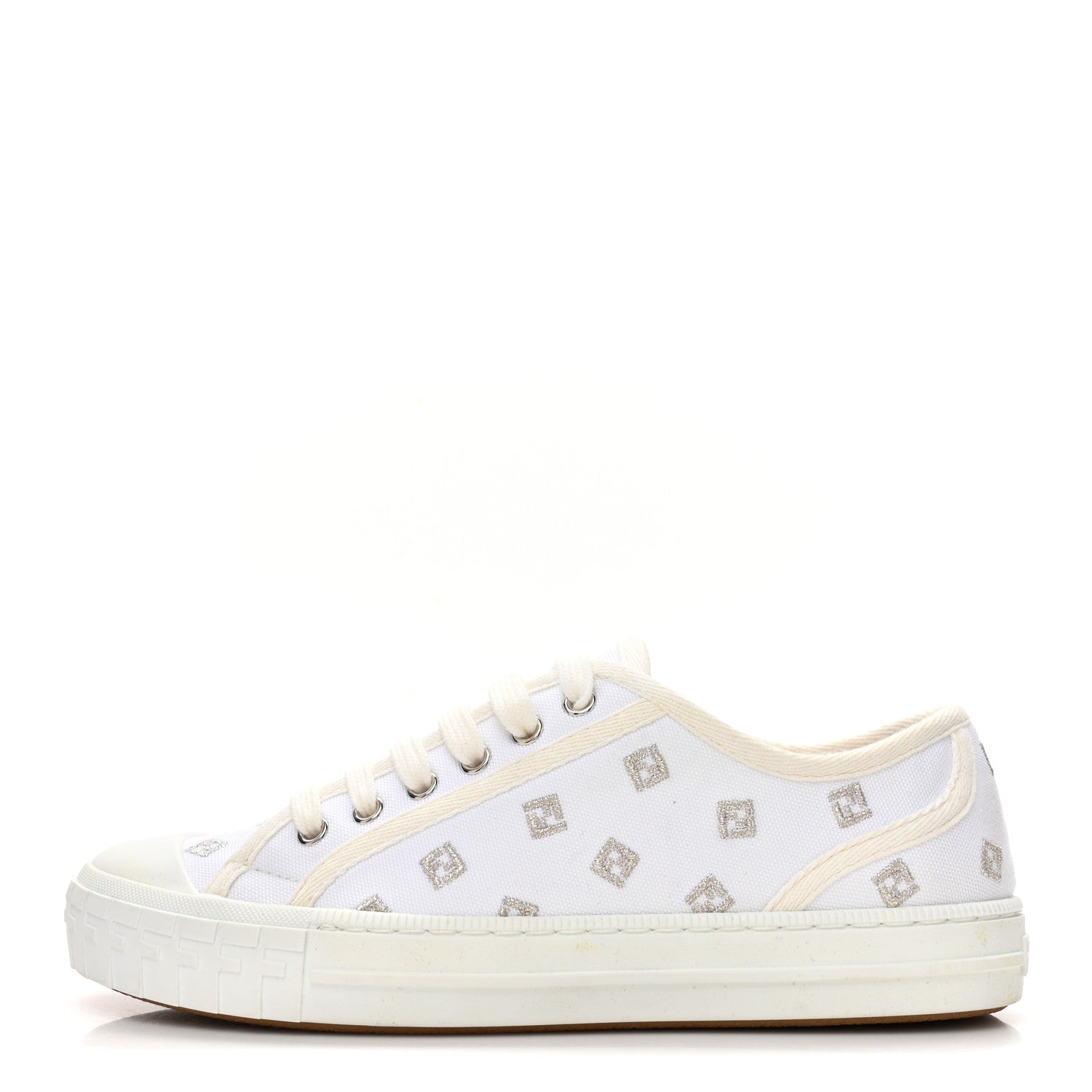 Fendi Canvas Lurex FF Womens Domino Low Top Sneakers 36 White 1 of 10