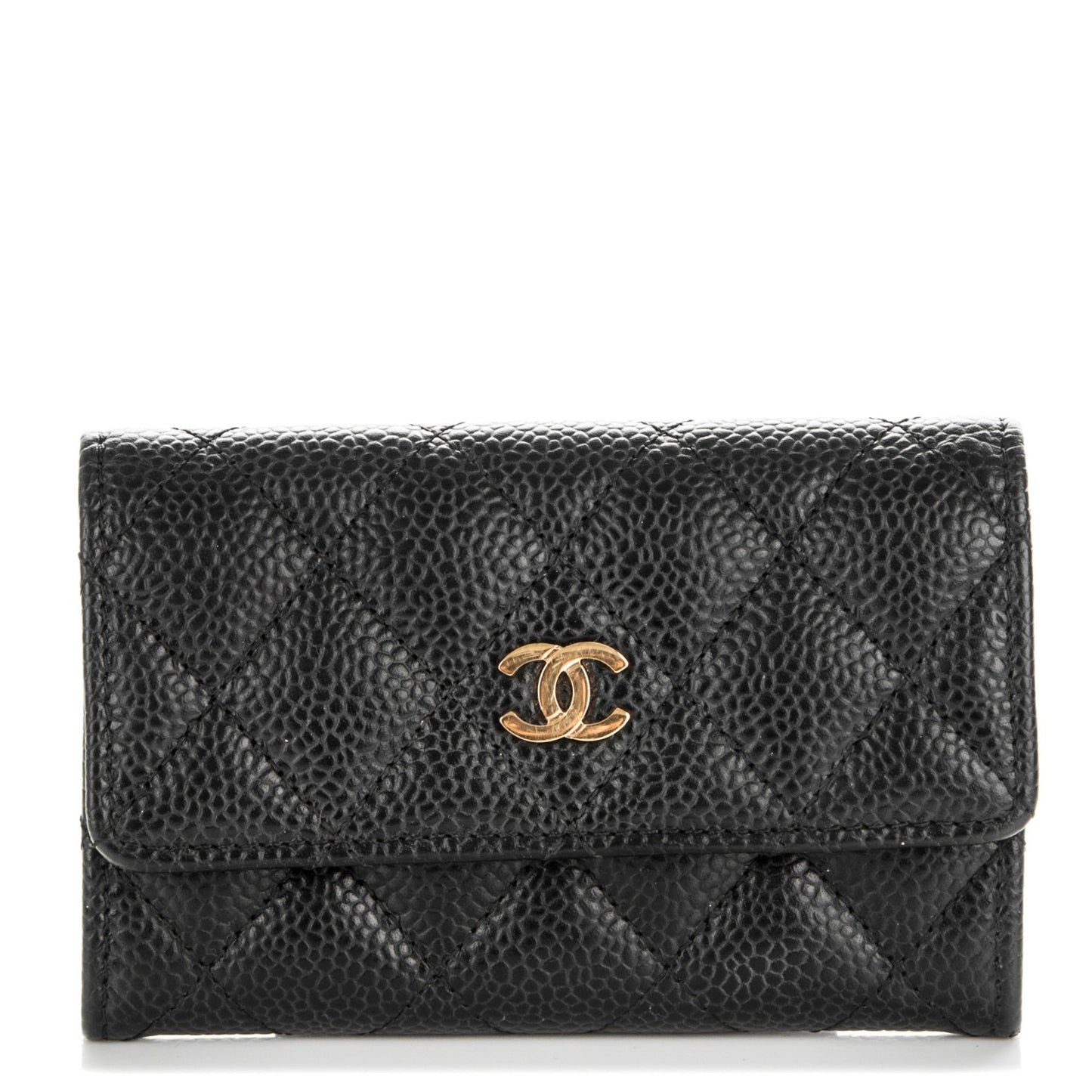 Caviar Quilted Flap Card Holder Black