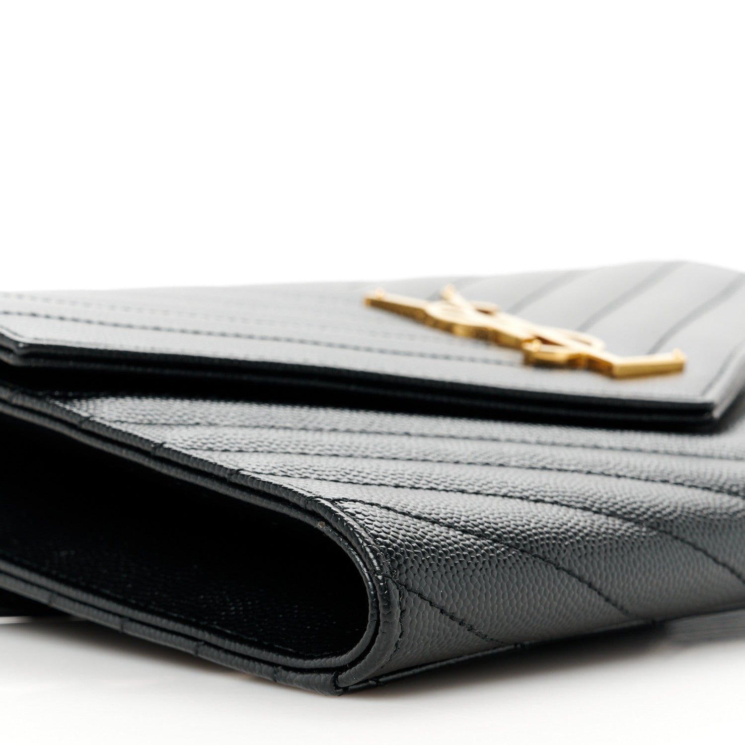 Saint Laurent Grain De Poudre Matelasse Chevron Monogram Envelope Clutch Black 9 of 11