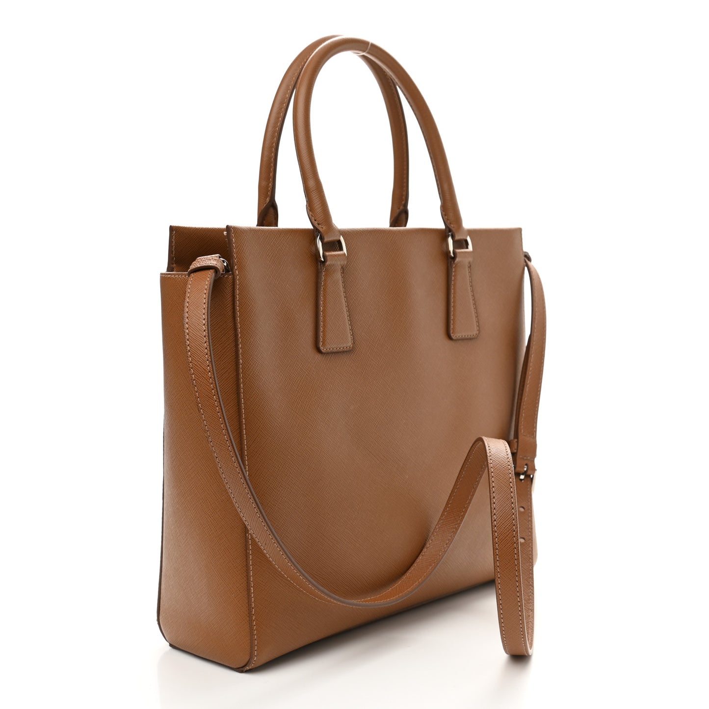 Saffiano Lux Double Handle Shopping Tote Caramel