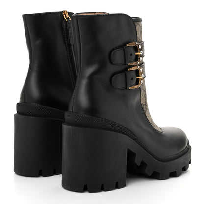 Gucci Kensington Calfskin Nappa GG Supreme Monogram Womens Double Buckle Ankle Boots 38 Black 5 of 11