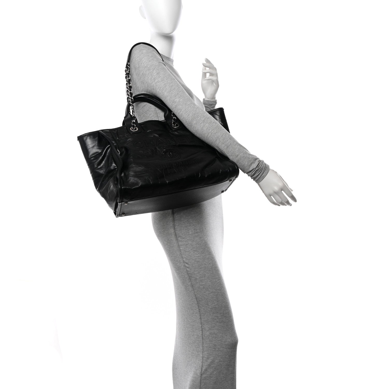 Chanel Glazed Calfskin Medium Deauville Tote Black 2 of 10
