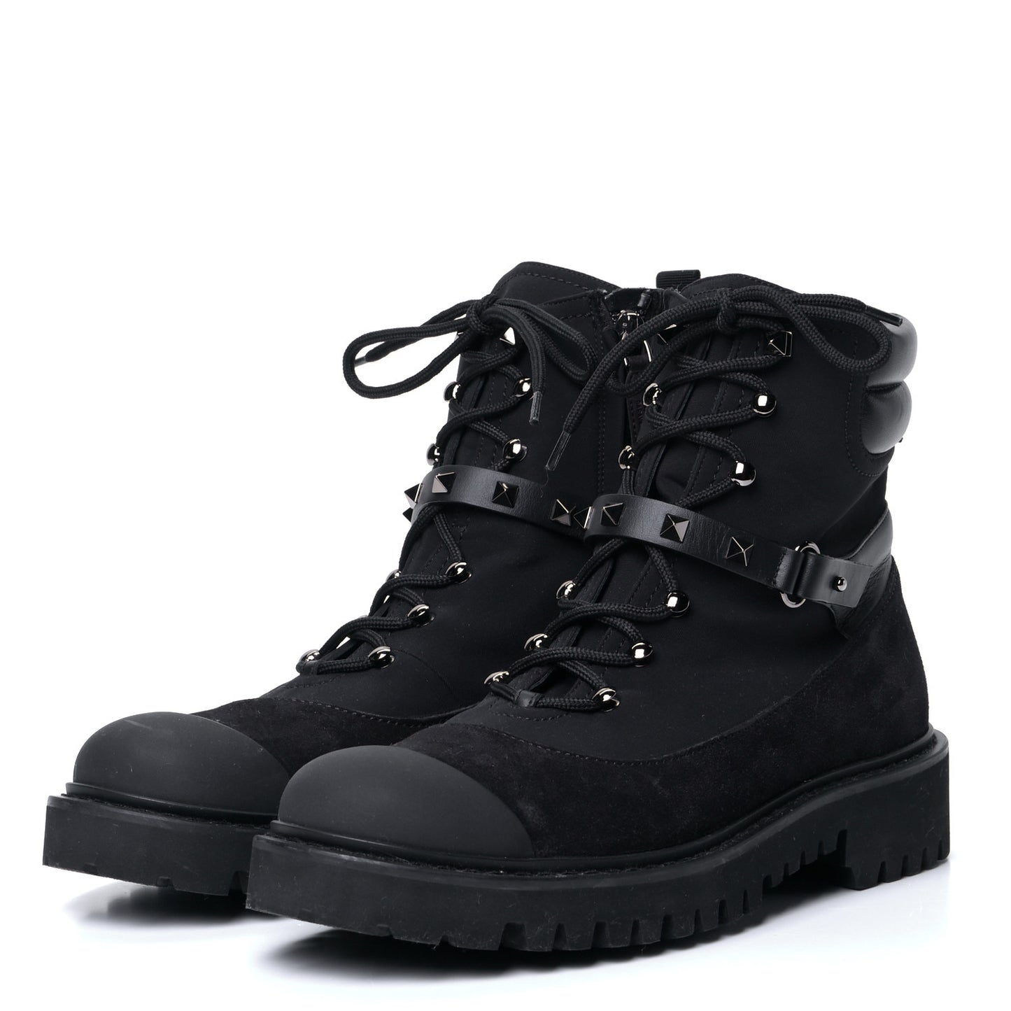 Suede Cap Toe Rockstud Combat Boots 40 Black