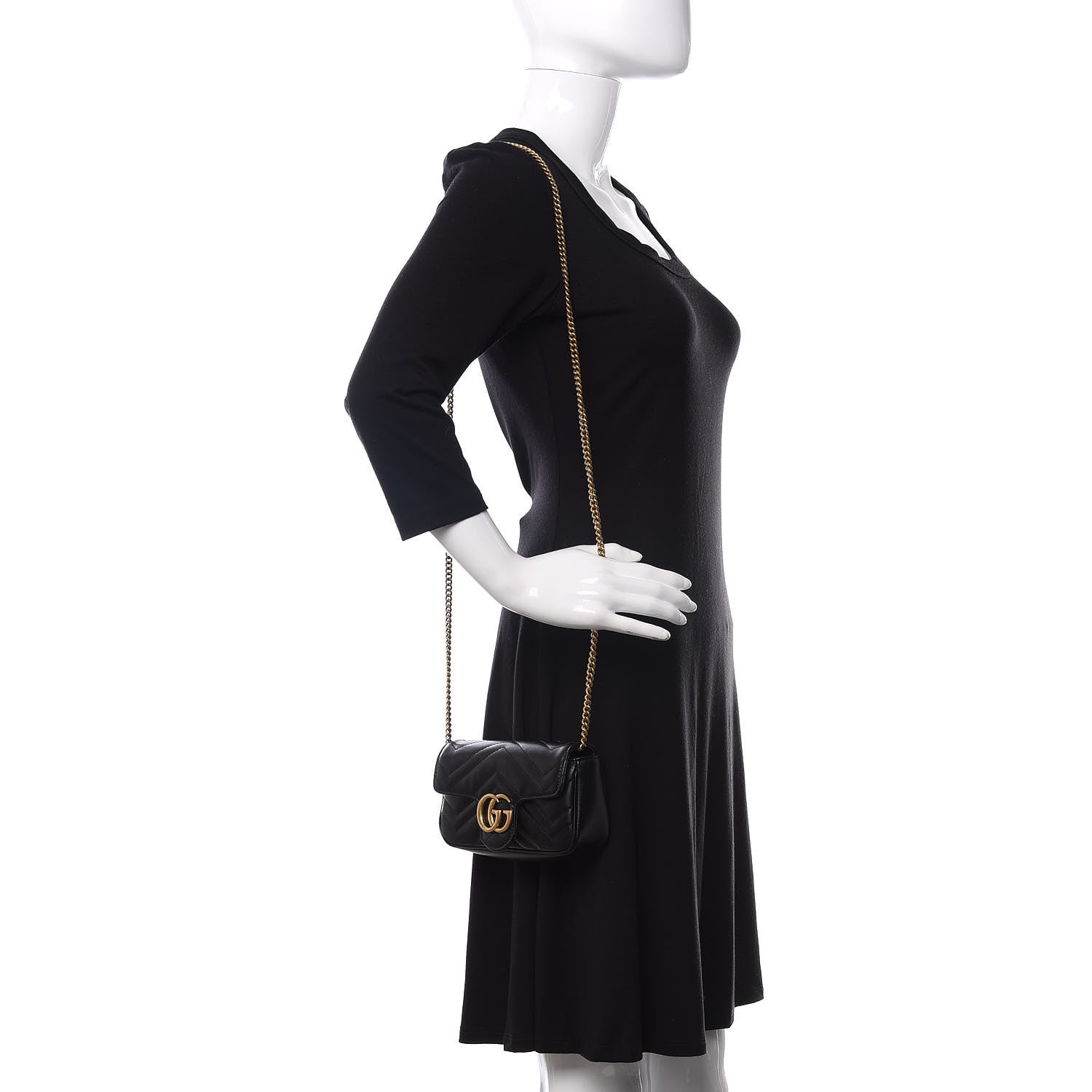 Gucci Calfskin Matelasse Super Mini GG Marmont Shoulder Bag Black 2 of 11