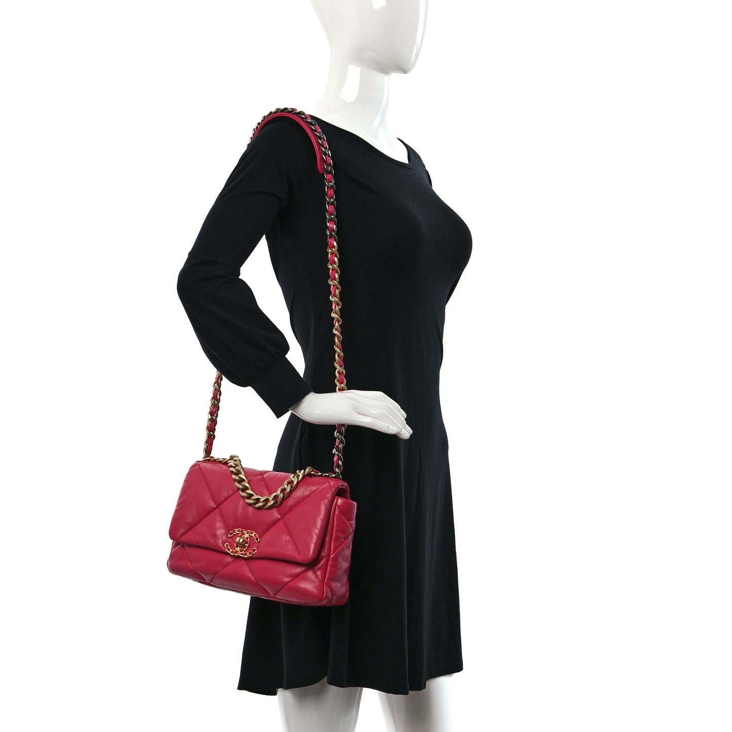 Lambskin Quilted Medium Chanel 19 Flap Dark Pink