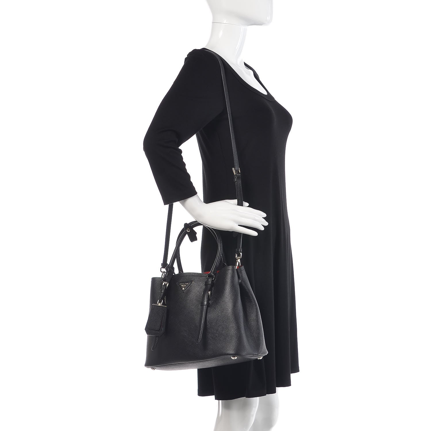 Prada Saffiano Cuir Small Double Handle Tote Black Fuoco 2 of 8