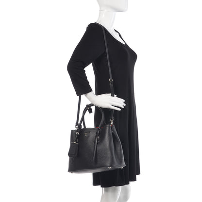 Prada Saffiano Cuir Small Double Handle Tote Black Fuoco 2 of 8