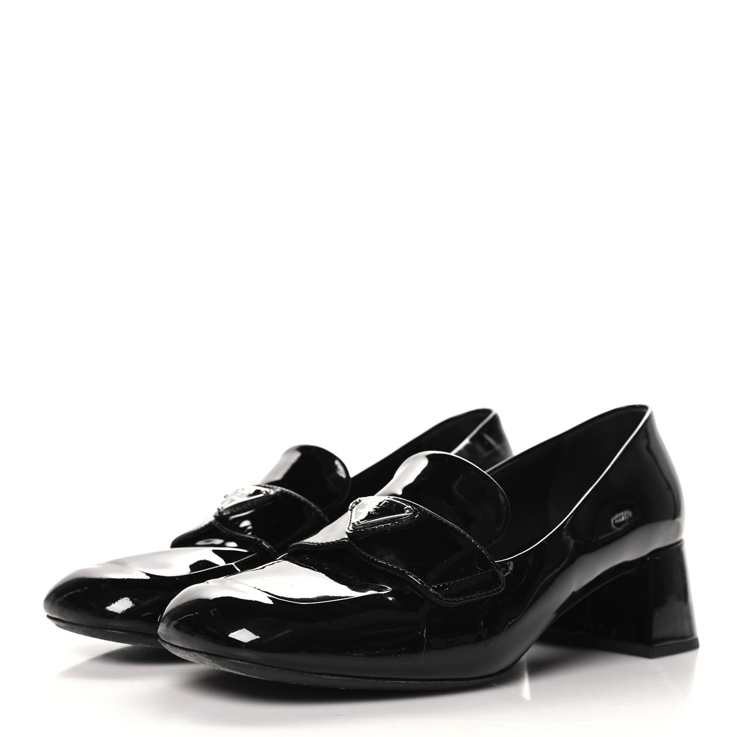 Patent Metal Triangle Logo 50mm Loafers 38.5 Black