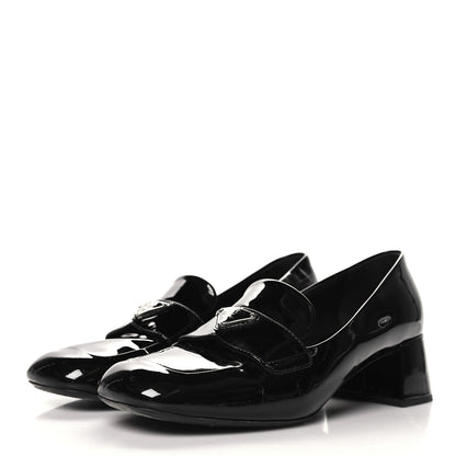 Prada Patent Metal Triangle Logo 50mm Loafers 38.5 Black 4 of 8